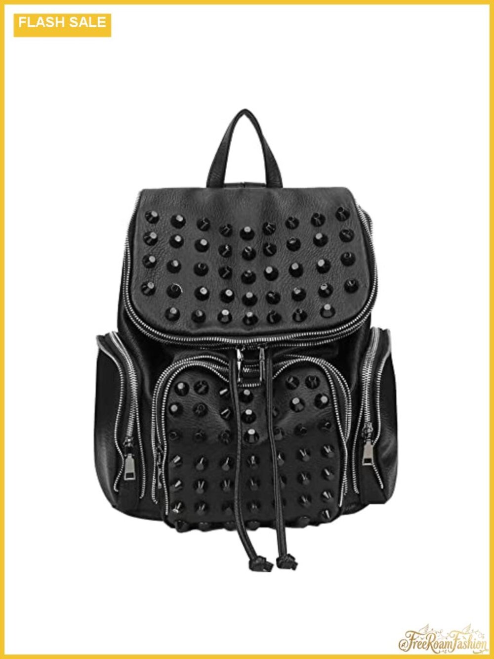 Faux Leather Studded Rivet Backpack for Women Men, Daypack with Top Handle